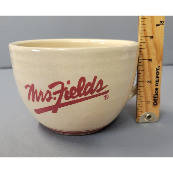 Vintage Mrs. Fields Ceramic Mug Tan Large 24 oz Soup Coffee Cup Cafe Logo Comfor - Picture 6 of 8